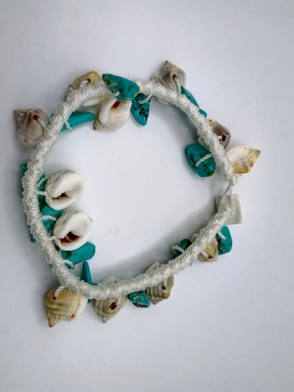 Handmade Macrame Anklet with Turquoise and Mother-of-Pearl Stone